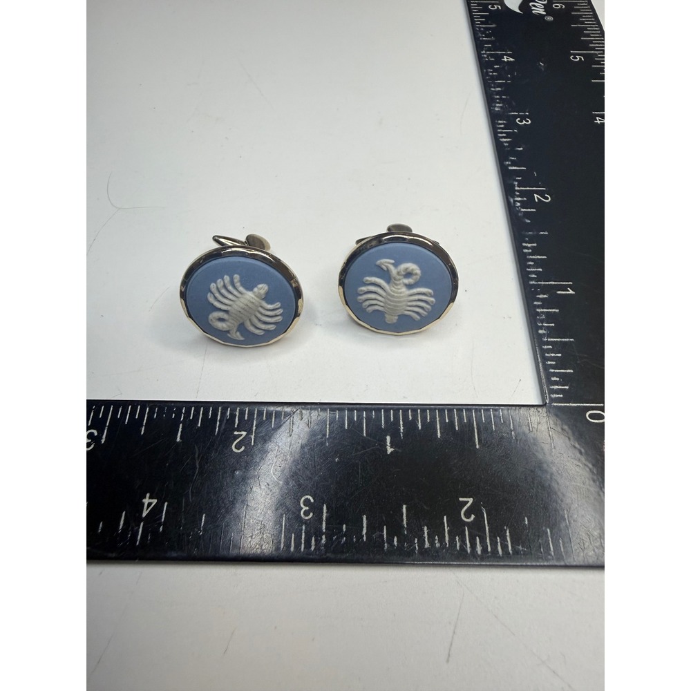Wedgwood Jasperware Scorpio Cufflinks Blue White Scorpion Gold Tone Zodiac Mens